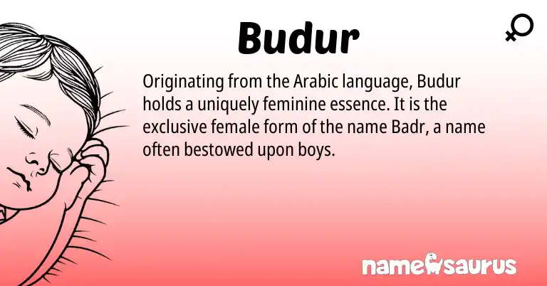 Infographic about Budur name meaning, Budur is a name from Arabic origin(s).
