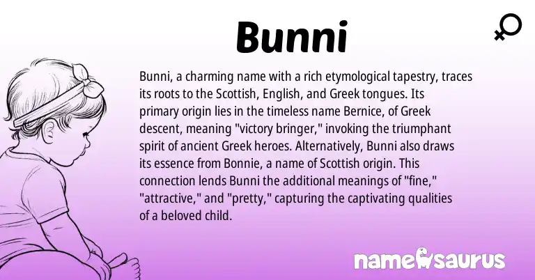 Infographic about Bunni name meaning, Bunni is a name from English, Scottish, Greek origin(s).