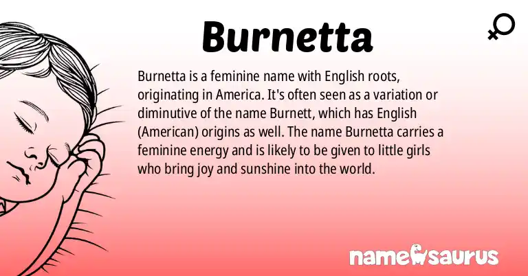 Infographic about Burnetta name meaning, Burnetta is a name from English (American) origin(s).