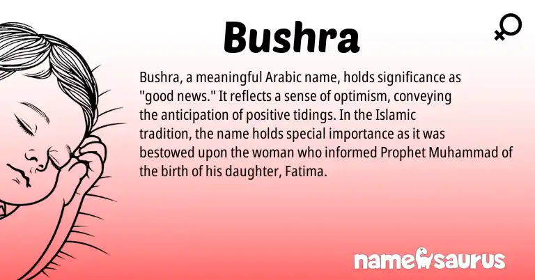 Infographic about Bushra name meaning, Bushra is a name from Arabic origin(s).