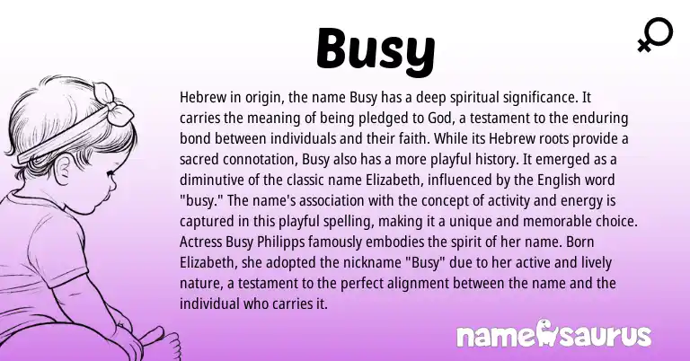 Infographic about Busy name meaning, Busy is a name from English, Hebrew origin(s).