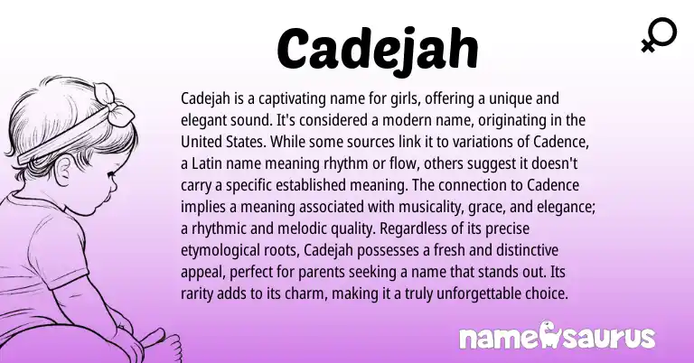 Infographic about Cadejah name meaning, Cadejah is a name from Latin origin(s).