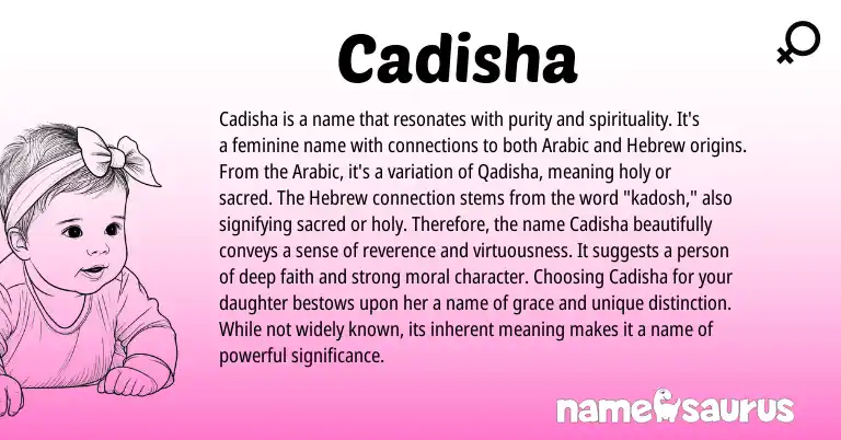 Infographic about Cadisha name meaning, Cadisha is a name from Arabic, American origin(s).