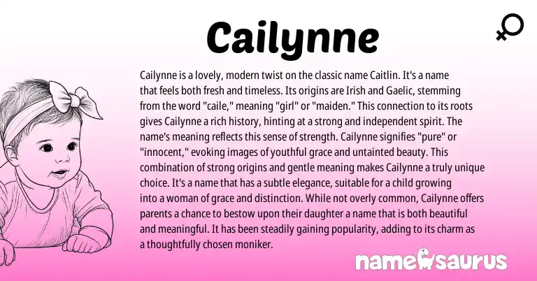 Infographic about Cailynne name meaning, Cailynne is a name from Irish origin(s).