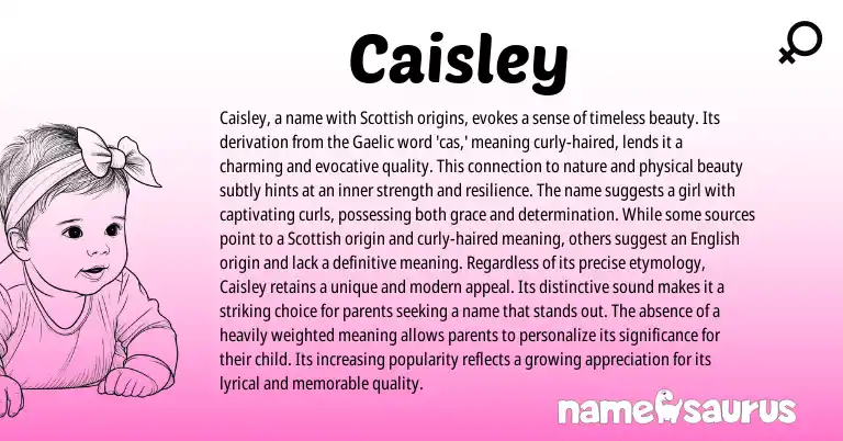 Infographic about Caisley name meaning, Caisley is a name from Scottish, Gaelic, English origin(s).