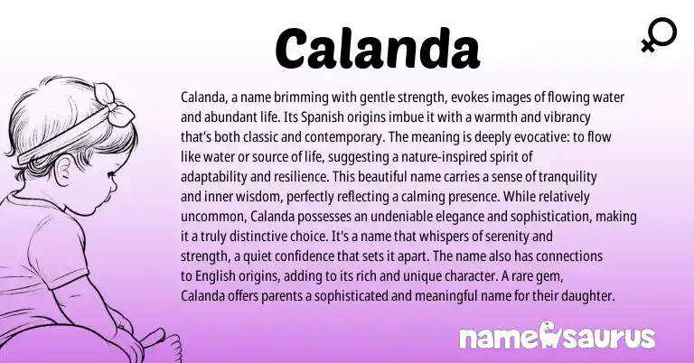 Infographic about Calanda name meaning, Calanda is a name from Spanish origin(s).