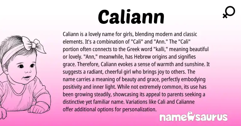 Infographic about Caliann name meaning, Caliann is a name from Greek, Hebrew origin(s).