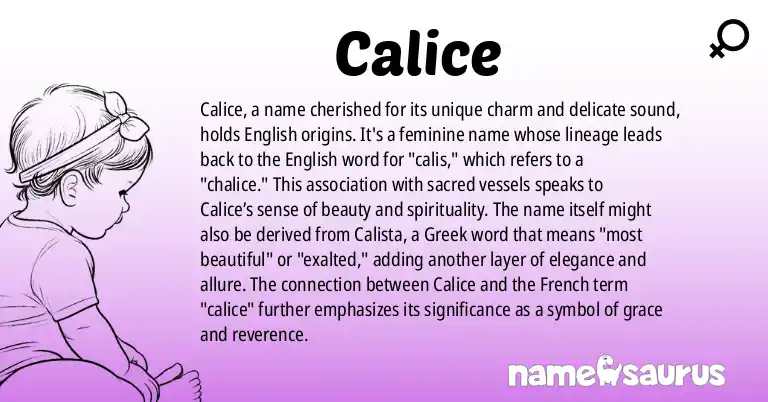 Infographic about Calice name meaning, Calice is a name from English origin(s).