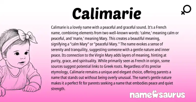 Infographic about Calimarie name meaning, Calimarie is a name from French origin(s).