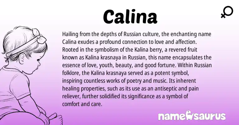 Infographic about Calina name meaning, Calina is a name from Russian origin(s).