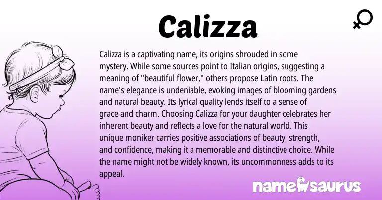 Infographic about Calizza name meaning, Calizza is a name from Italian origin(s).