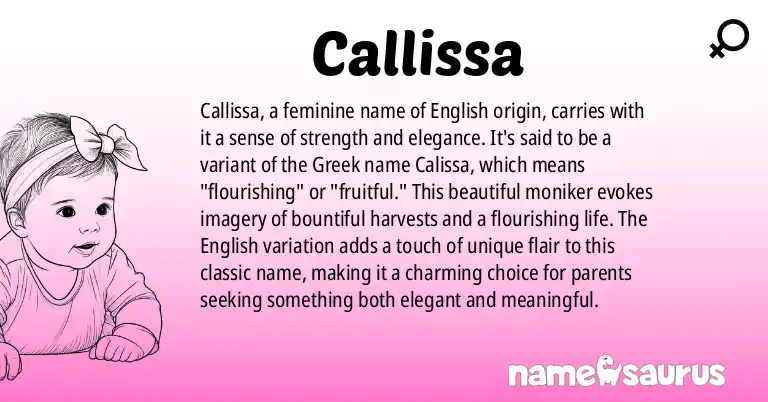 Infographic about Callissa name meaning, Callissa is a name from English origin(s).