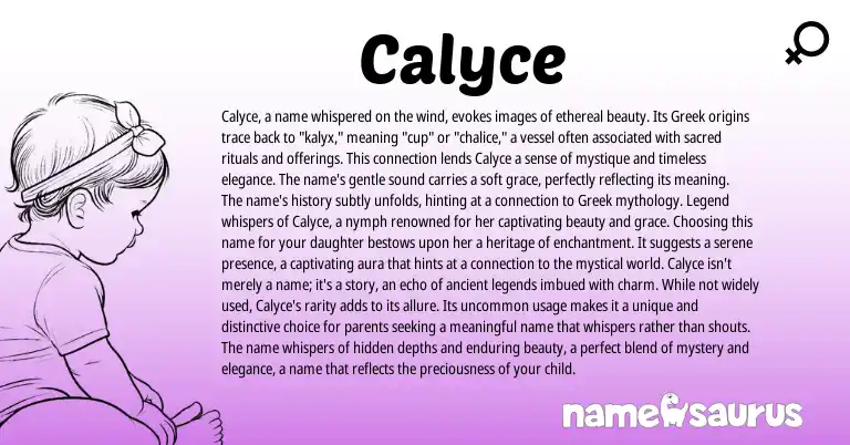 Infographic about Calyce name meaning, Calyce is a name from Greek, American origin(s).