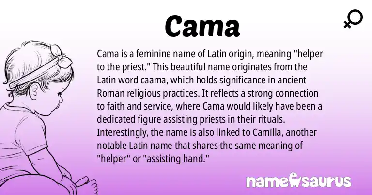 Infographic about Cama name meaning, Cama is a name from Latin origin(s).