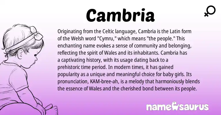 Infographic about Cambria name meaning, Cambria is a name from Latin, Celtic, Welsh origin(s).
