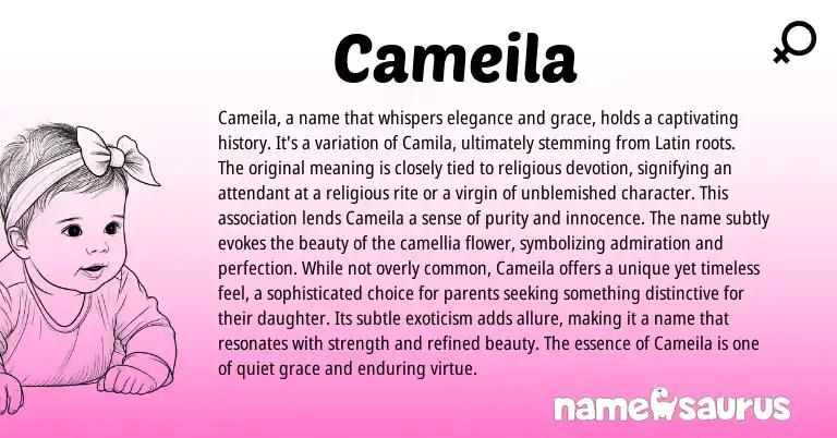 Infographic about Cameila name meaning, Cameila is a name from Latin origin(s).