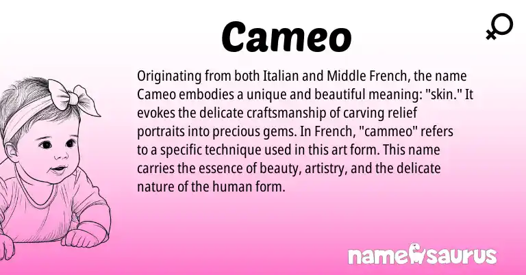Infographic about Cameo name meaning, Cameo is a name from Middle French, French, Italian origin(s).