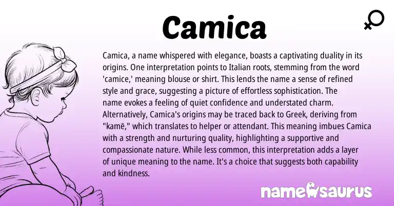 Infographic about Camica name meaning, Camica is a name from Italian origin(s).