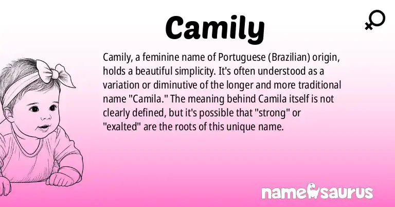 Infographic about Camily name meaning, Camily is a name from Portuguese (Brazilian) origin(s).