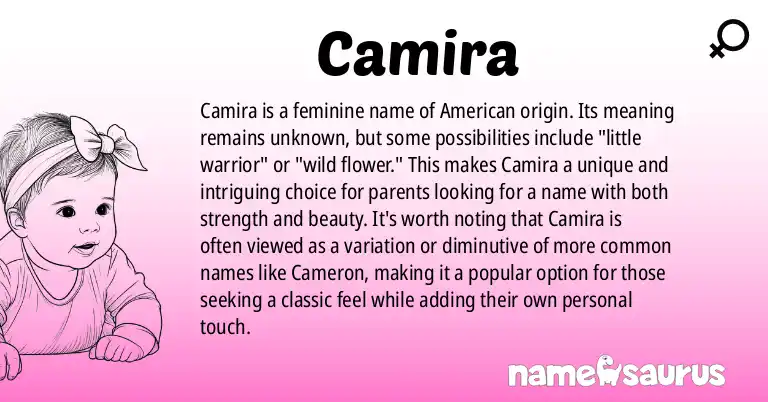 Infographic about Camira name meaning, Camira is a name from American origin(s).