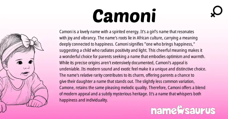 Infographic about Camoni name meaning, Camoni is a name from African, American origin(s).