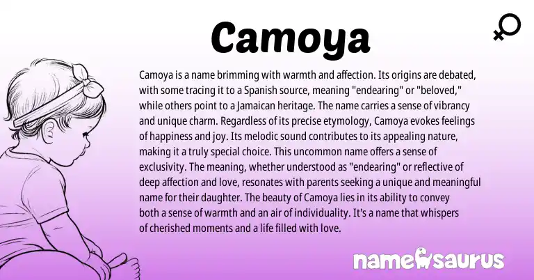 Infographic about Camoya name meaning, Camoya is a name from Spanish origin(s).