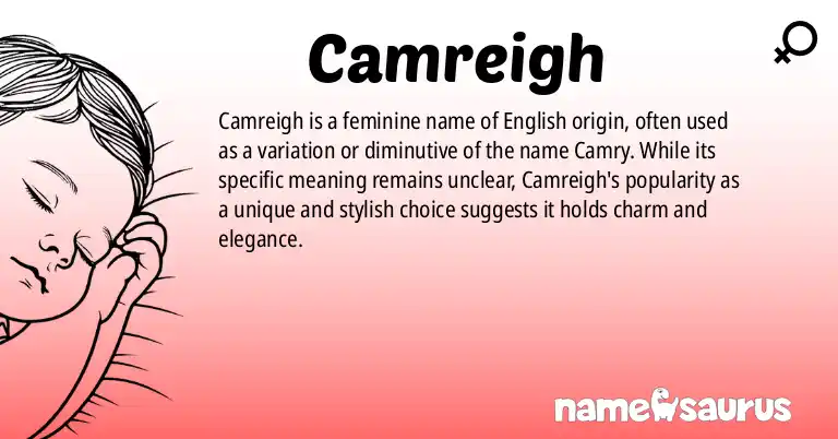 Infographic about Camreigh name meaning, Camreigh is a name from English origin(s).