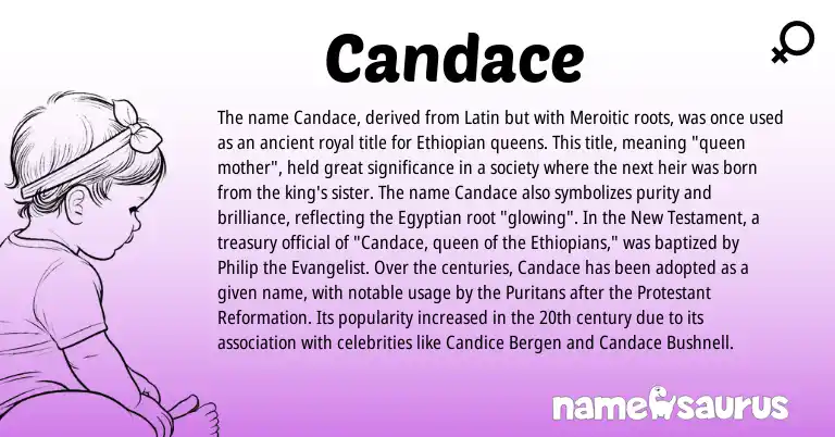 Infographic about Candace name meaning, Candace is a name from Egyptian, Ethiopian, Latin origin(s).