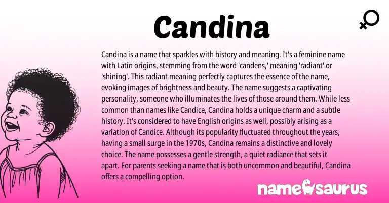 Infographic about Candina name meaning, Candina is a name from Latin origin(s).