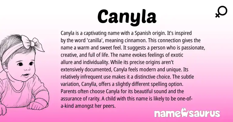 Infographic about Canyla name meaning, Canyla is a name from Spanish origin(s).