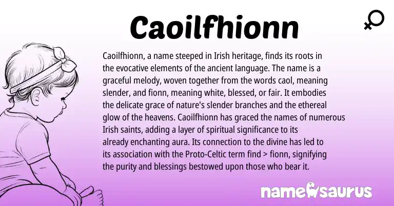 Infographic about Caoilfhionn name meaning, Caoilfhionn is a name from Irish, Proto-Celtic origin(s).