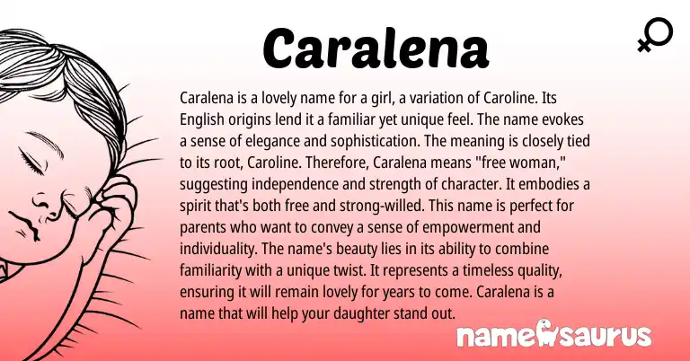 Infographic about Caralena name meaning, Caralena is a name from English origin(s).