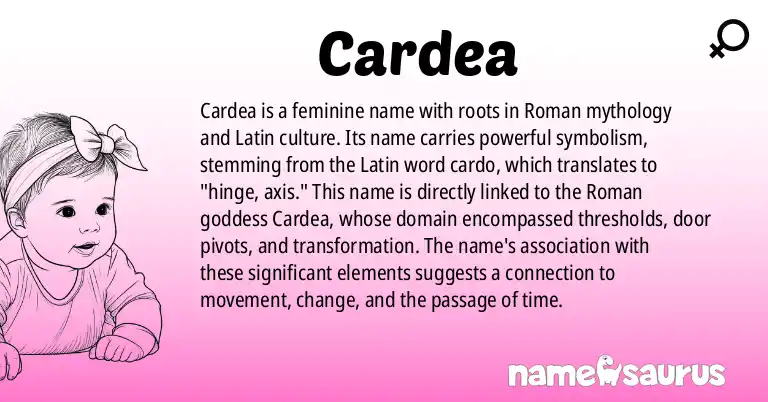 Infographic about Cardea name meaning, Cardea is a name from Roman Mythology, Latin origin(s).
