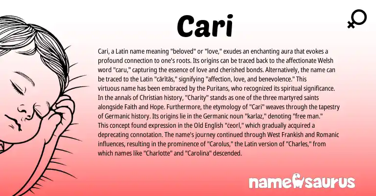 Infographic about Cari name meaning, Cari is a name from Welsh, Frankish, Germanic, Latin, Old English origin(s).