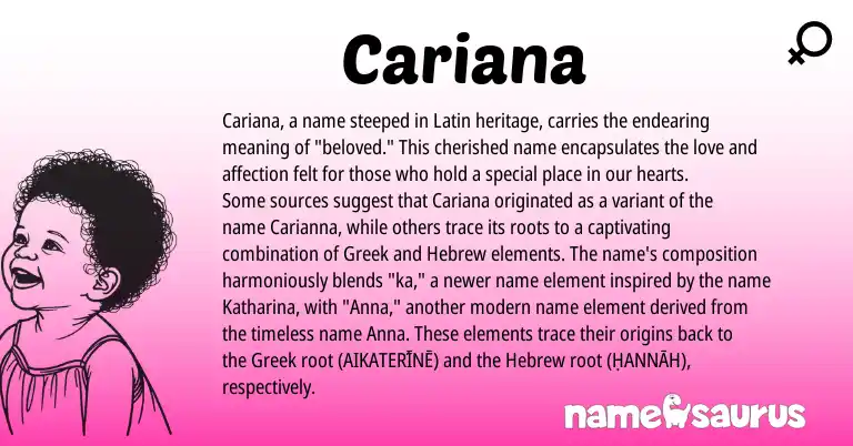 Infographic about Cariana name meaning, Cariana is a name from Latin, Hebrew, Greek origin(s).