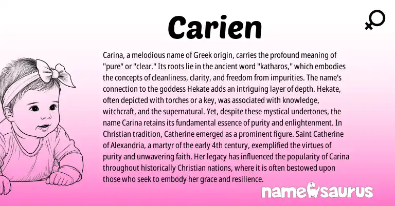 Infographic about Carien name meaning, Carien is a name from Greek origin(s).