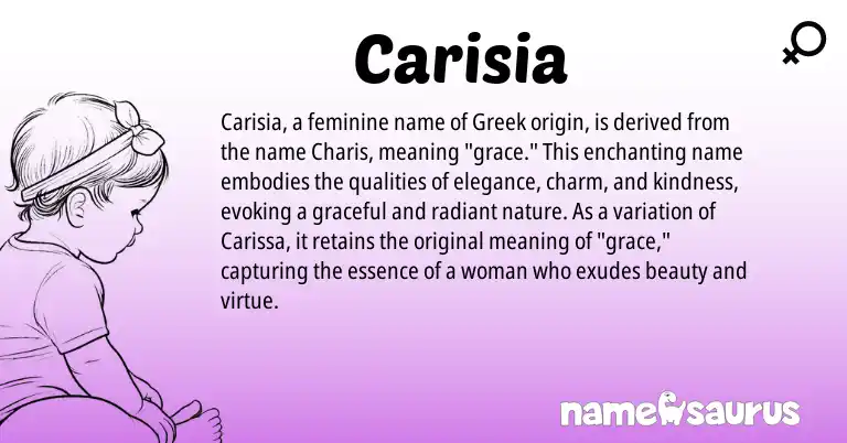Infographic about Carisia name meaning, Carisia is a name from Greek origin(s).