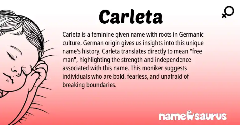 Infographic about Carleta name meaning, Carleta is a name from German origin(s).