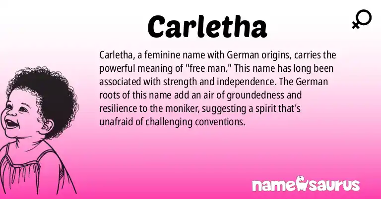 Infographic about Carletha name meaning, Carletha is a name from German origin(s).