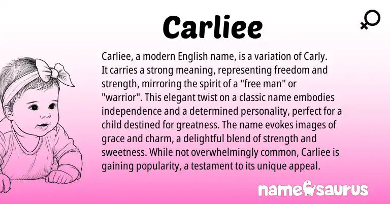 Infographic about Carliee name meaning, Carliee is a name from English, American origin(s).