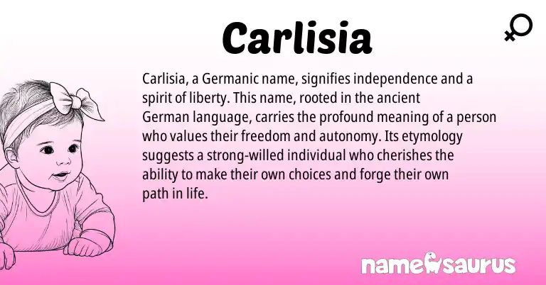 Infographic about Carlisia name meaning, Carlisia is a name from German, Germanic origin(s).