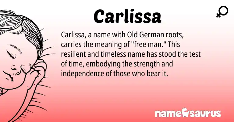 Infographic about Carlissa name meaning, Carlissa is a name from Old German origin(s).