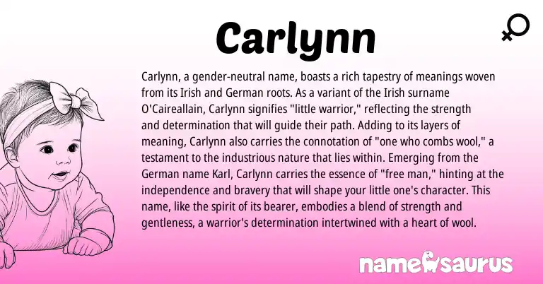Infographic about Carlynn name meaning, Carlynn is a name from Irish, German origin(s).