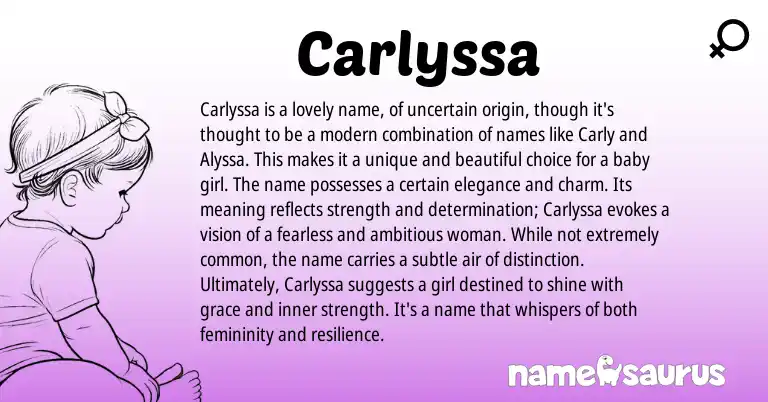 Infographic about Carlyssa name meaning, Carlyssa is a name from English origin(s).