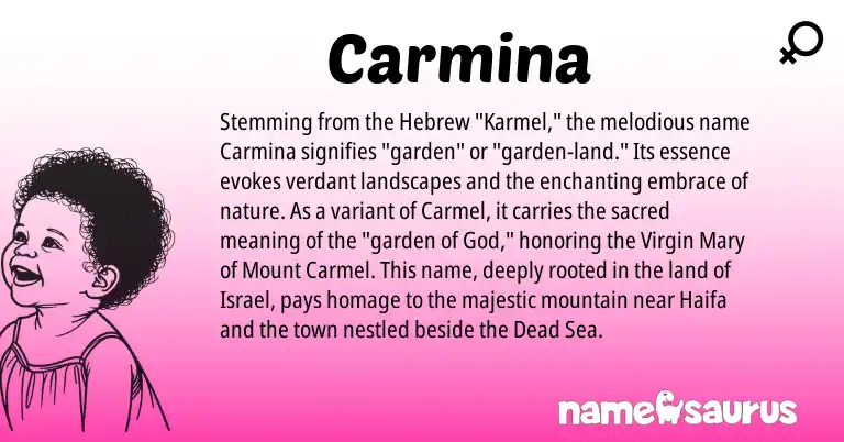Infographic about Carmina name meaning, Carmina is a name from Hebrew origin(s).