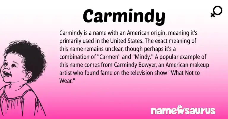 Infographic about Carmindy name meaning, Carmindy is a name from American origin(s).