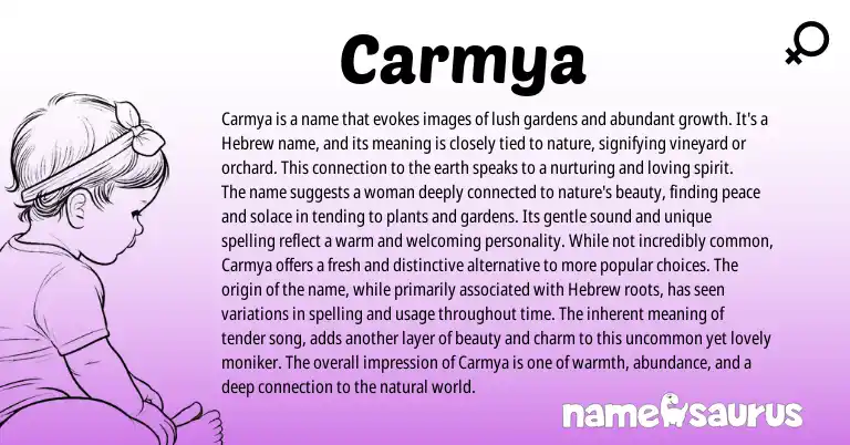 Infographic about Carmya name meaning, Carmya is a name from Spanish, Hebrew origin(s).