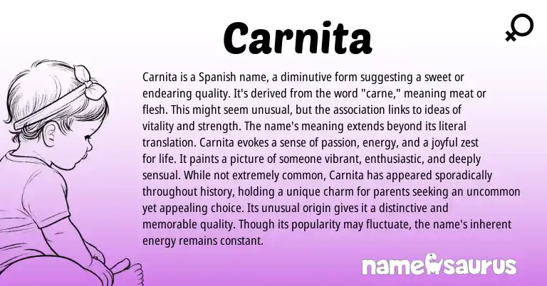 Infographic about Carnita name meaning, Carnita is a name from Spanish origin(s).