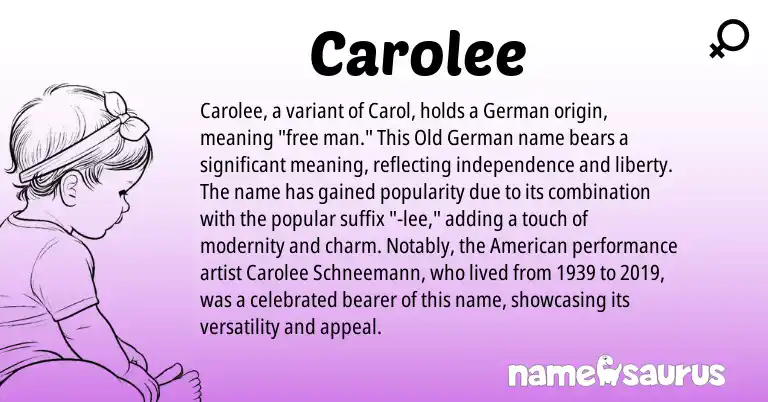 Infographic about Carolee name meaning, Carolee is a name from Old German, German, American origin(s).