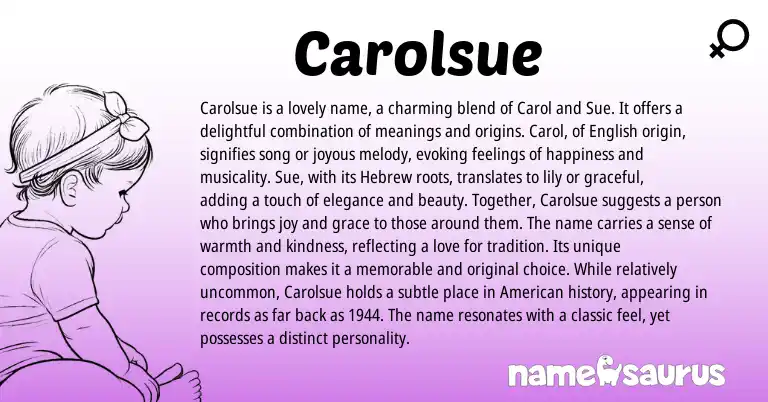 Infographic about Carolsue name meaning, Carolsue is a name from Hebrew, English origin(s).